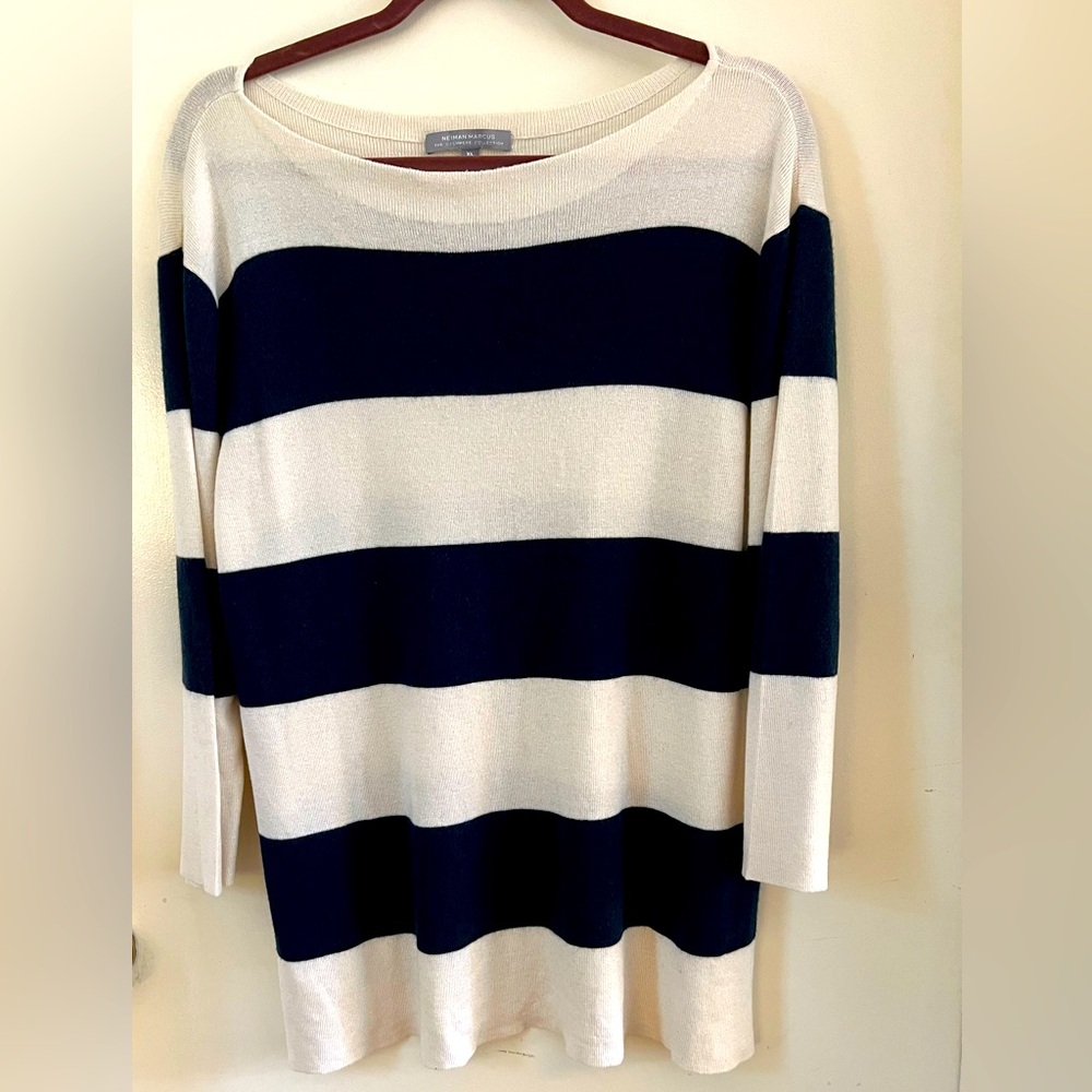 Neiman Marcus Navy Blue and Crean Stripe , Bateau Cashmere blend Sweater W-XL